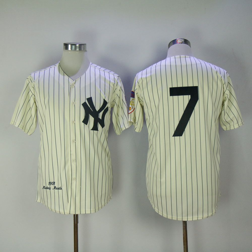 Men New York Yankees #7 No name Cream MLB Jerseys